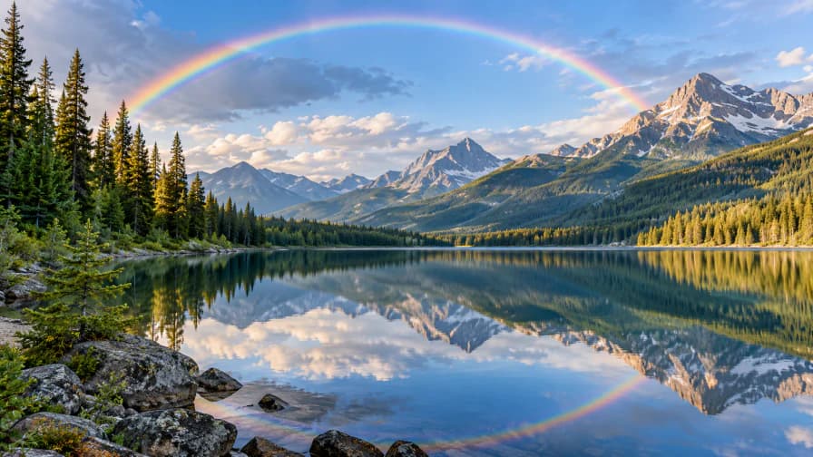 Rainbow over a Mountain Lake jigsaw puzzle preview