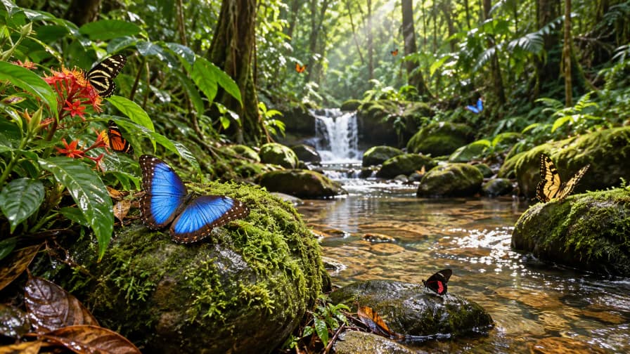 Rainforest Butterflies by a Stream jigsaw puzzle preview