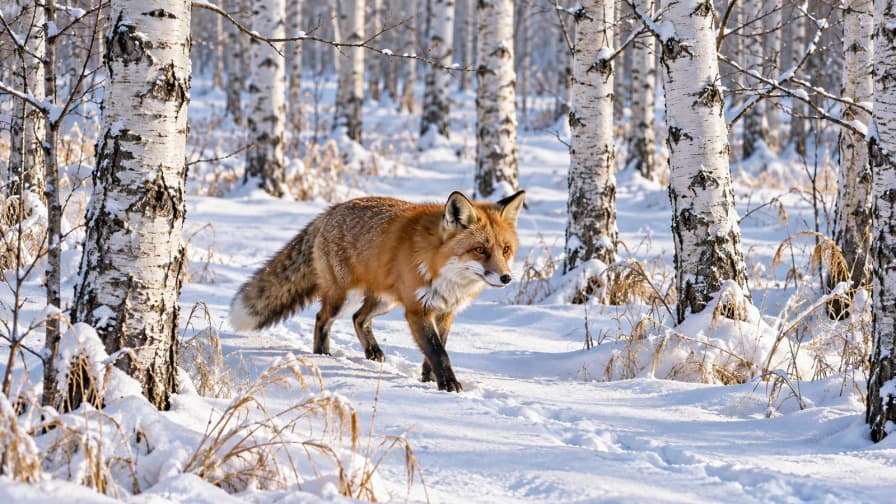 Red Fox in a Snowy Birch Grove jigsaw puzzle preview