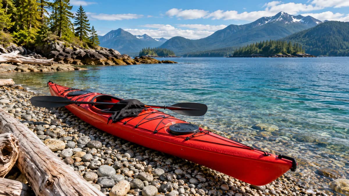 Red Kayak on a Gravel Beach jigsaw puzzle preview