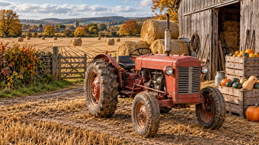 Red Tractor at Harvest jigsaw puzzle preview