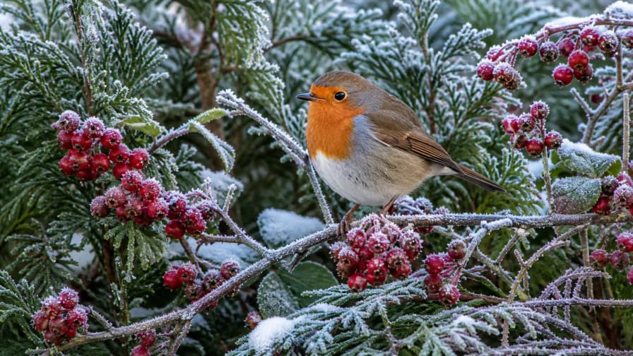 Robin on a Frosted Branch jigsaw puzzle preview