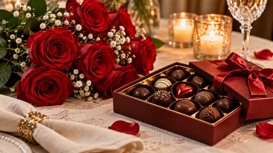 Roses and Chocolates on a Table jigsaw puzzle preview