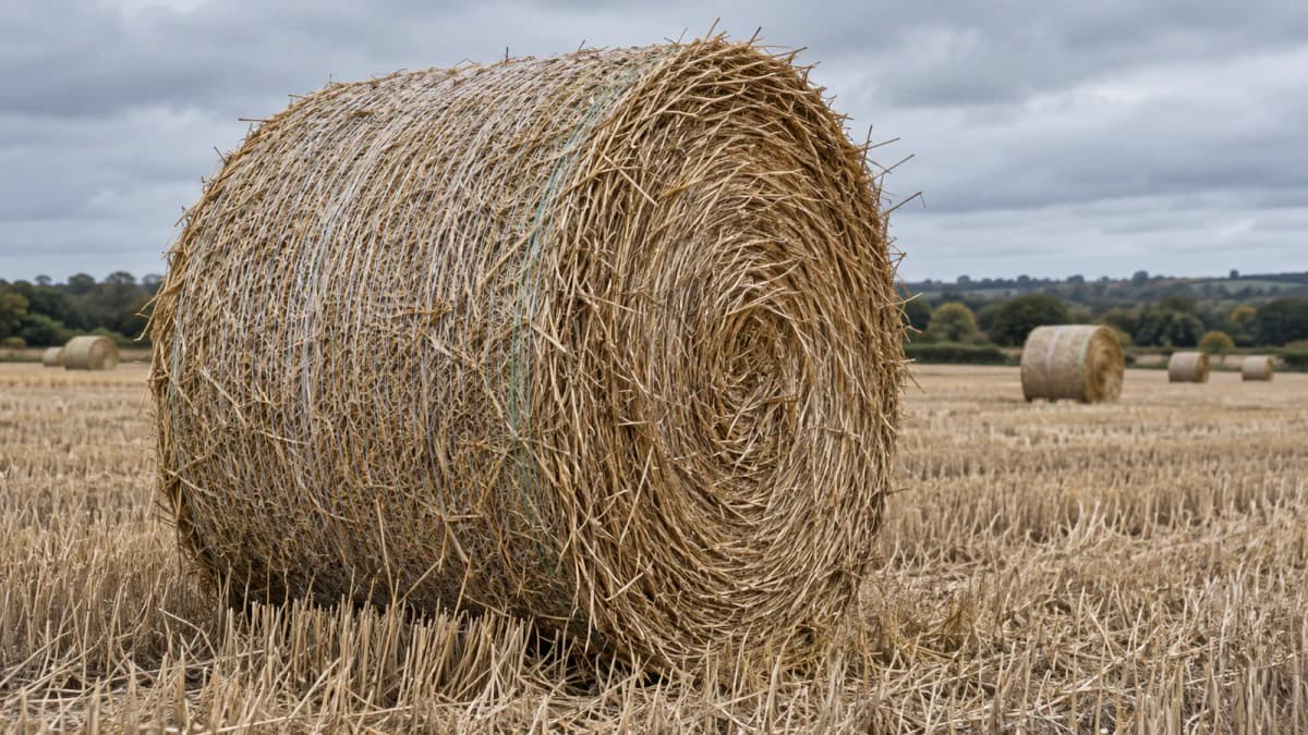 Round Straw Bale in a Harvested Field jigsaw puzzle preview