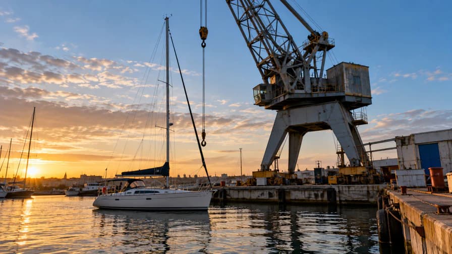 Sailboat under a Harbor Crane jigsaw puzzle