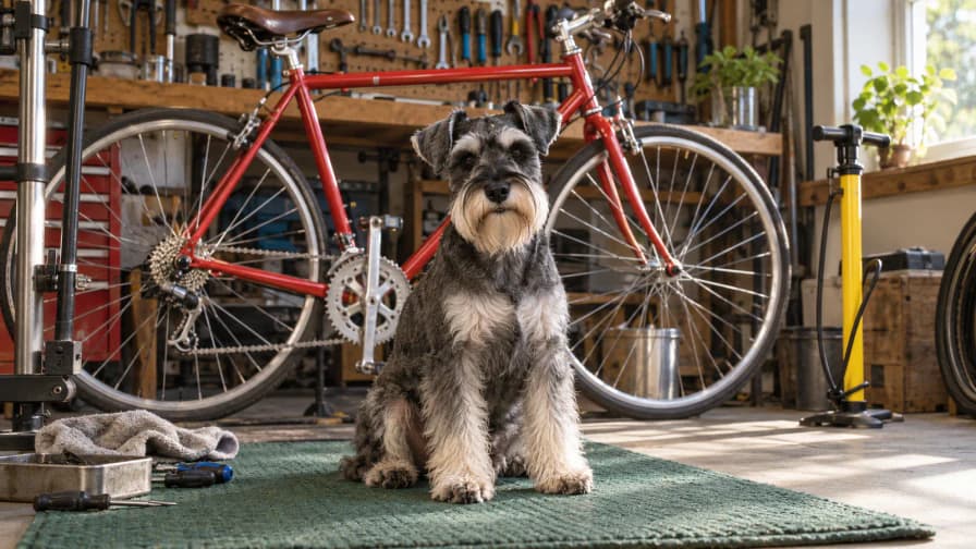 Schnauzer at a Bicycle Workshop jigsaw puzzle preview
