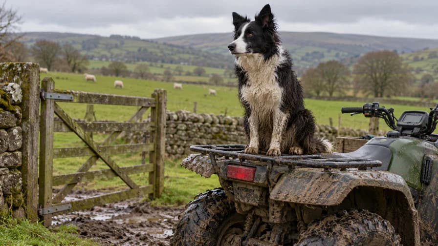 Sheepdog Riding on the Back of a Farm Quad Bike jigsaw puzzle