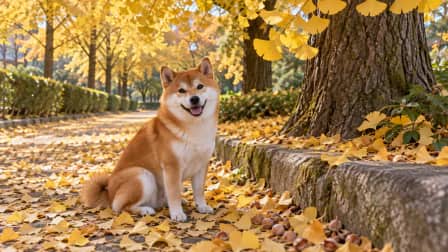 Shiba Inu under a Ginkgo Tree jigsaw puzzle