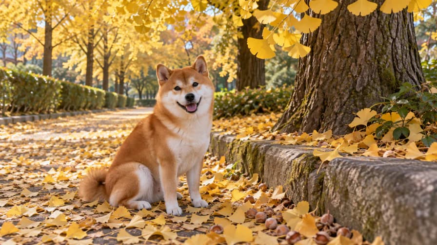 Shiba Inu under a Ginkgo Tree jigsaw puzzle preview