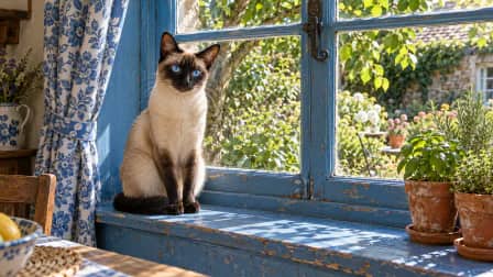 Siamese Cat by a Blue Window jigsaw puzzle