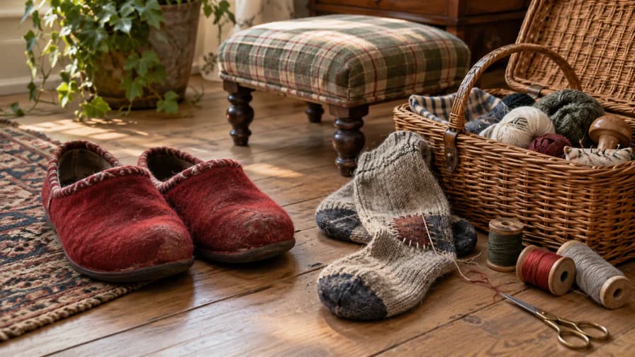 Slippers beside a Mending Basket jigsaw puzzle preview