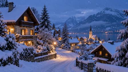 Snowy Village with Warm Windows jigsaw puzzle