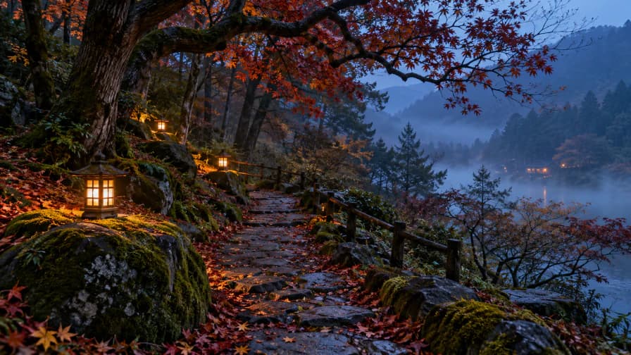 Spooky Forest Path with Lanterns jigsaw puzzle preview