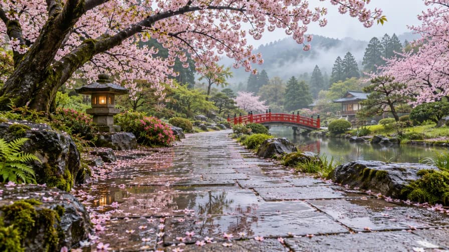 Spring Rain on Cherry Blossom Paths jigsaw puzzle preview