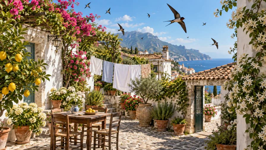 Swallows over a Summer Courtyard jigsaw puzzle preview