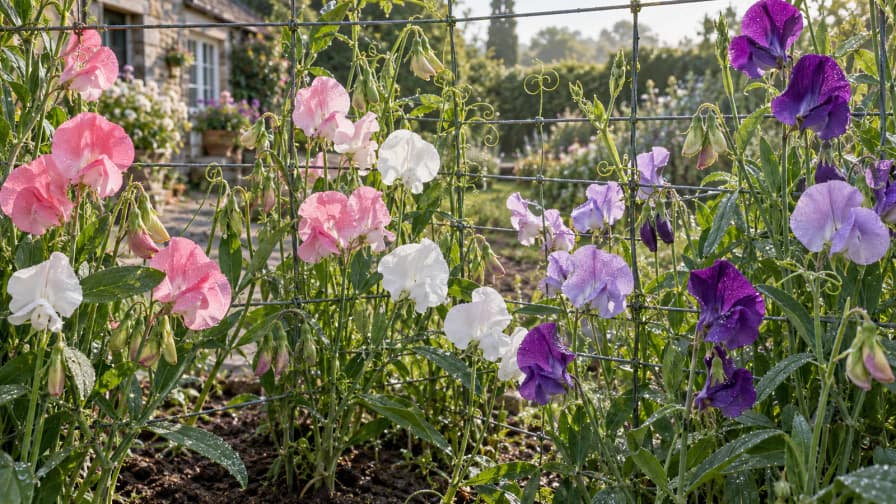 Sweet Peas on a Wire Trellis jigsaw puzzle preview