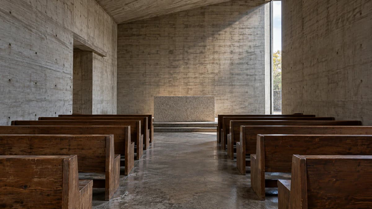 Timber Pews inside a Concrete Chapel jigsaw puzzle preview