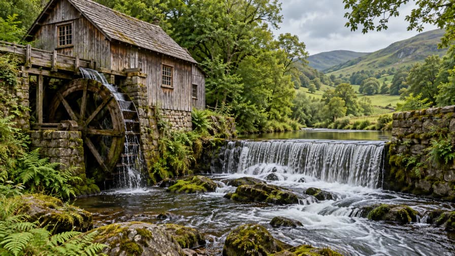 Timber Watermill beside a Weir jigsaw puzzle preview