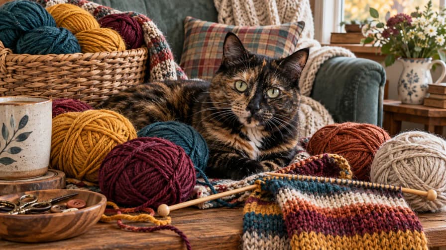 Tortoiseshell Cat among Wool Skeins jigsaw puzzle preview