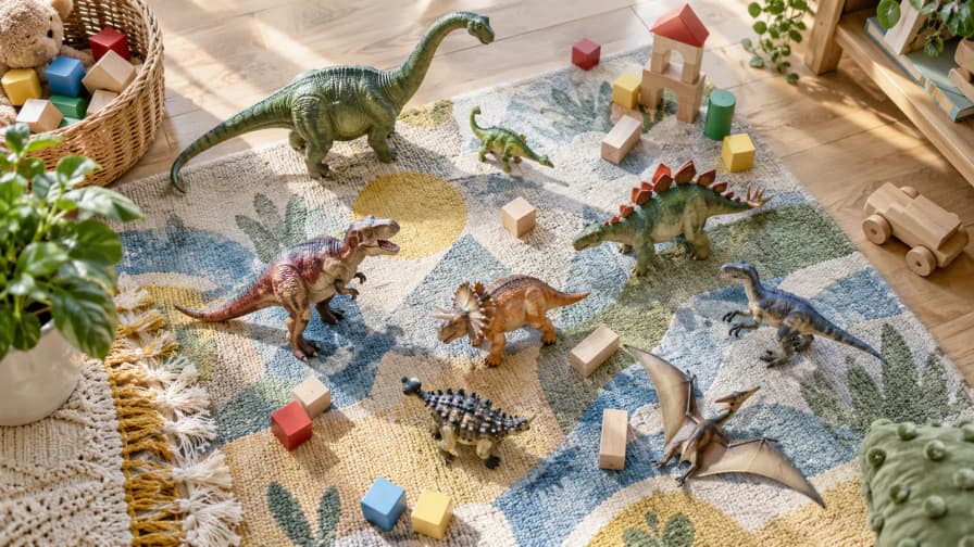 Toy Dinosaurs on a Playroom Floor jigsaw puzzle preview