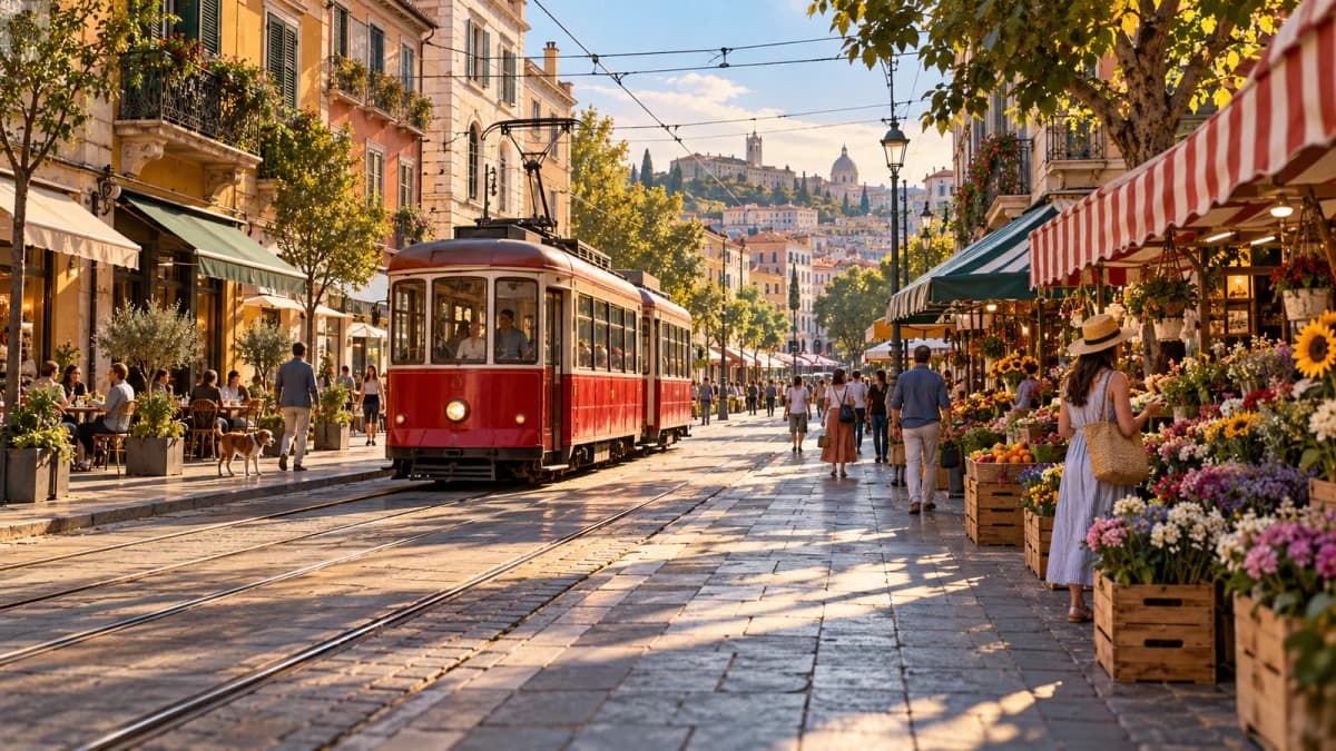 Tram Wires above a Market Street jigsaw puzzle preview