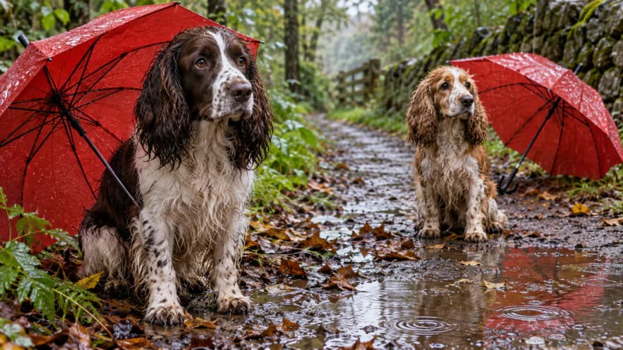 Two Spaniels on a Rainy Walk jigsaw puzzle preview