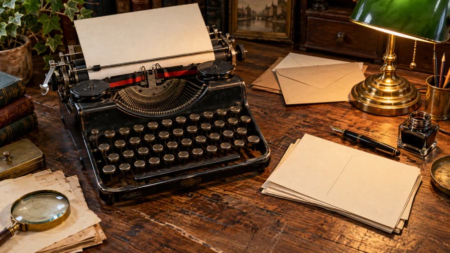 Typewriter and Postcards on a Desk jigsaw puzzle preview