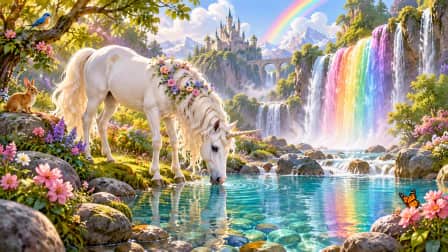Unicorn by a Rainbow Waterfall jigsaw puzzle