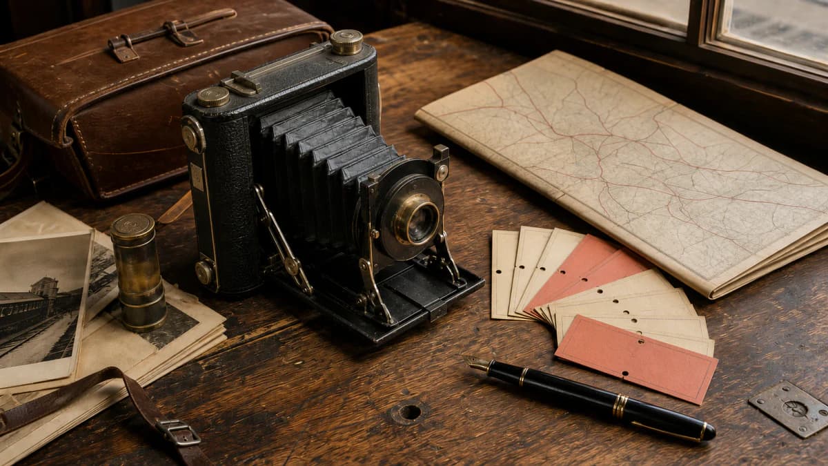 Vintage Camera on Train Tickets jigsaw puzzle preview