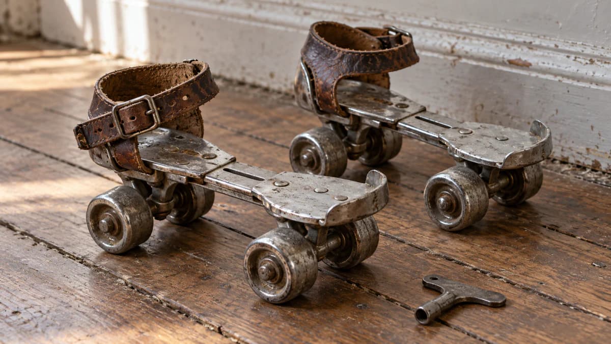 Vintage Roller Skates on Wooden Floorboards jigsaw puzzle preview