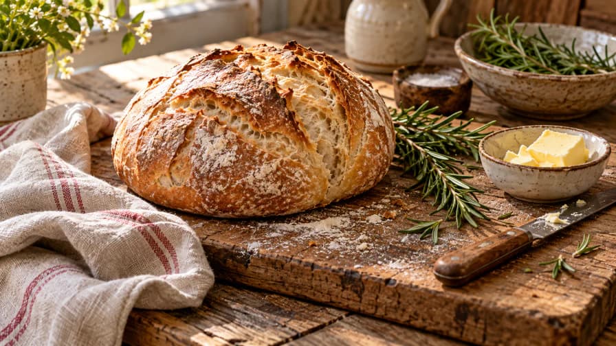Warm Bread and Herbs on a Kitchen Board jigsaw puzzle preview
