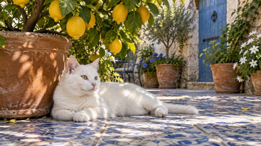 White Cat under a Lemon Tree jigsaw puzzle preview