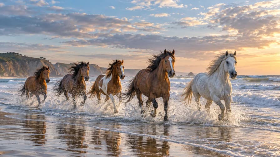 Wild Horses Running on a Beach jigsaw puzzle preview