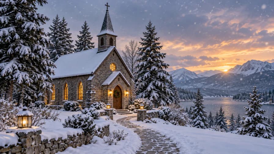 Winter Church beneath Falling Snow jigsaw puzzle preview