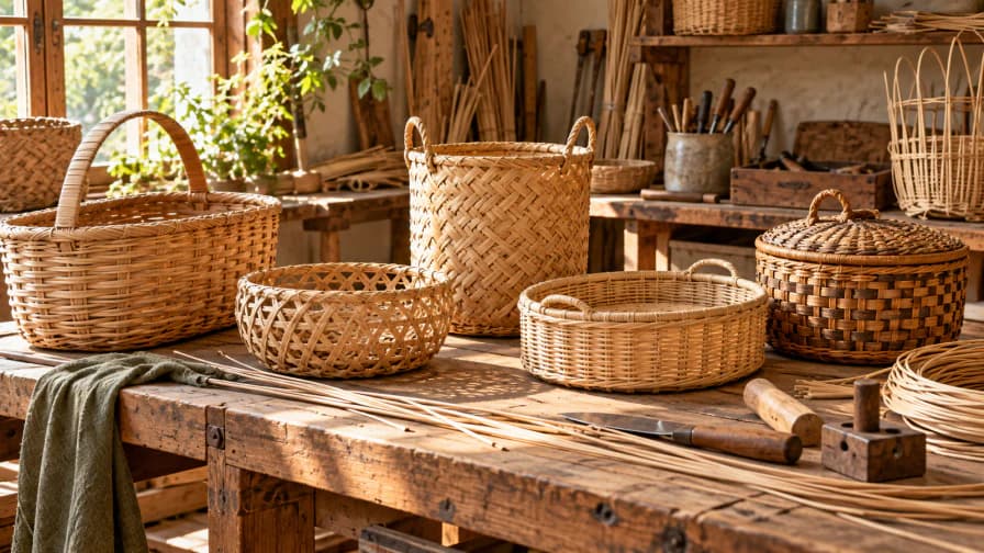 Woven Cane Baskets in a Workshop jigsaw puzzle preview