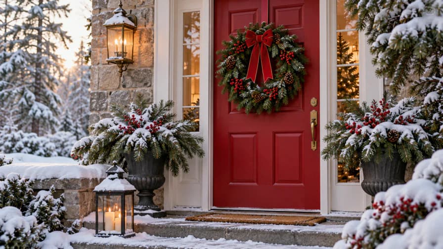 Wreath on a Red Front Door jigsaw puzzle preview