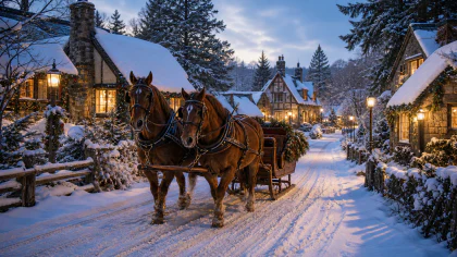 Sleigh Ride through a Snowy Village jigsaw puzzle