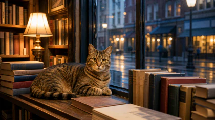 Tabby Cat in a Bookshop Window jigsaw puzzle